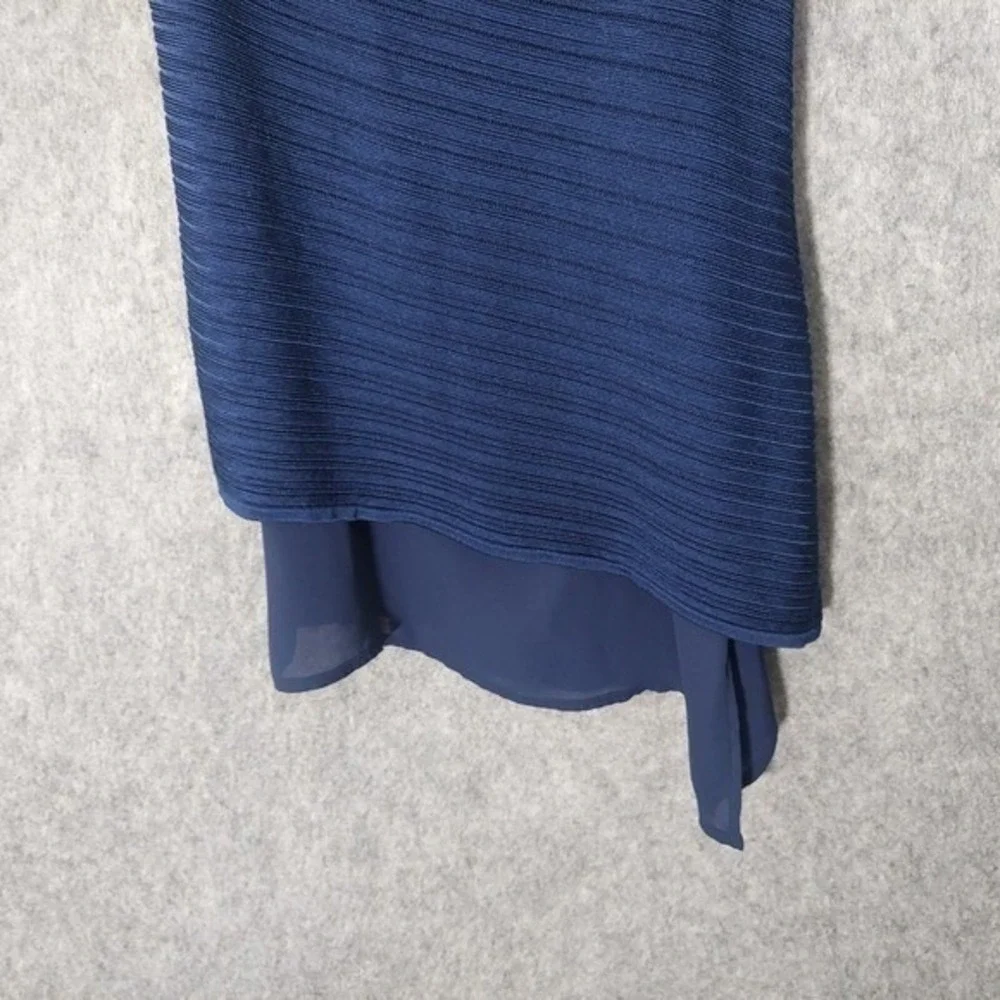 White House Black Market Top S Blue Asymmetric Mix Media Knit Chiffon Sleeveless
